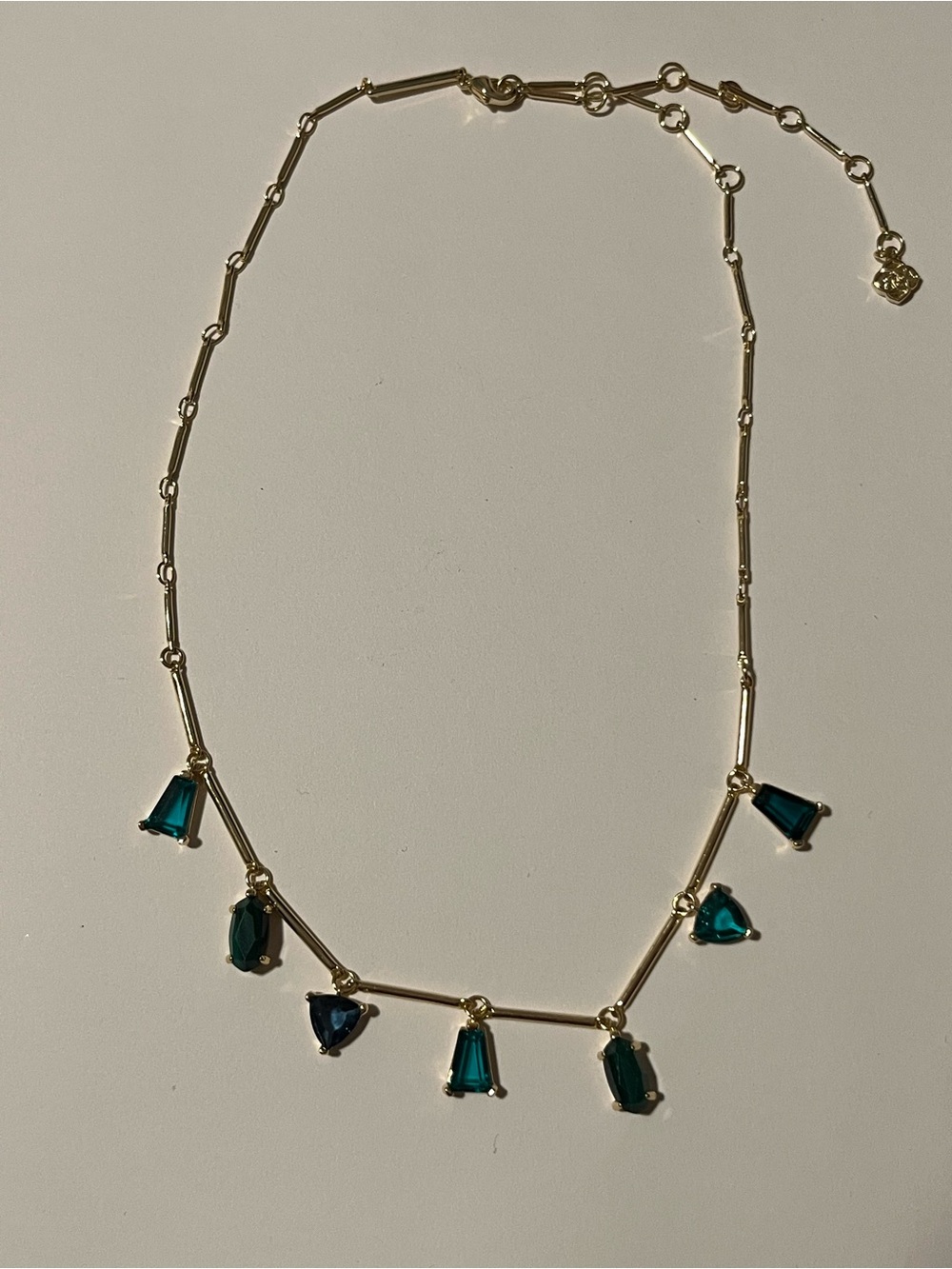 Kendra Scott Gold Necklace with Teal and Deep Teal Gem Drops